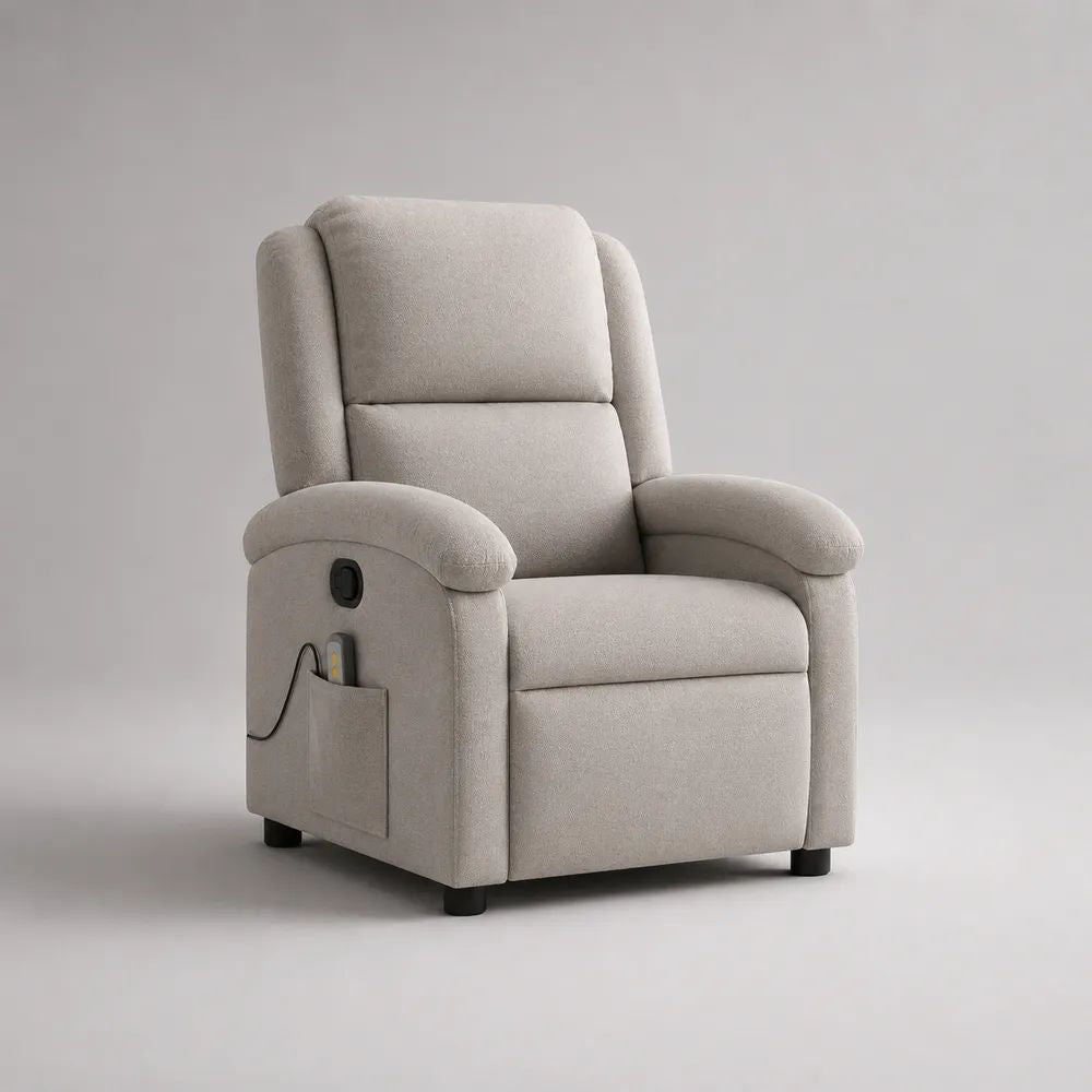 Fauteuil releveur électrique inclinable en tissu bouclé beige avec dossier haut, 76 × 88 × 105 cm