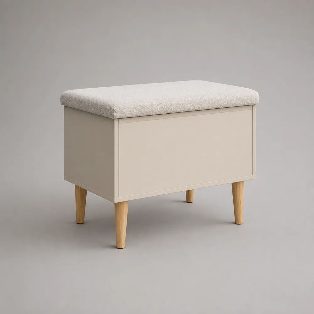 Banc coffre de rangement rectangulaire en MDF et polyester beige clair, 70 × 40 × 55 cm
