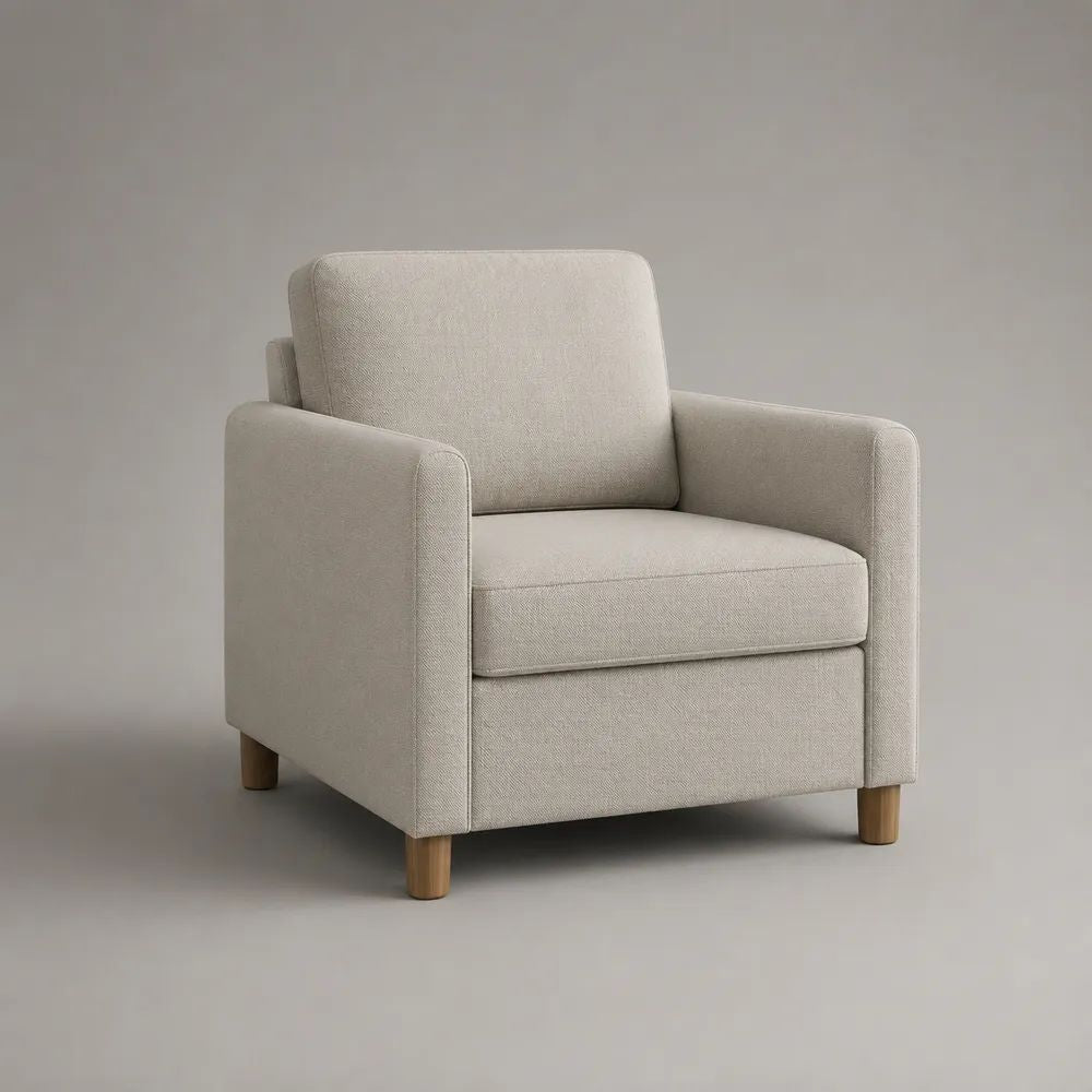 Fauteuil 1 place en tissu crème avec pieds en bois, 79 × 80 × 83 cm