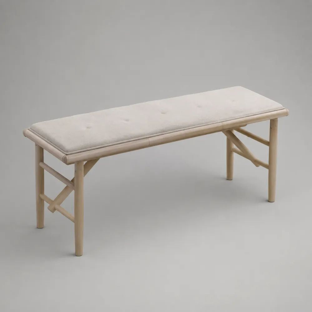Banc de jardin rembourré en bambou massif avec coussin beige clair, naturel, 120 × 40 × 48 cm