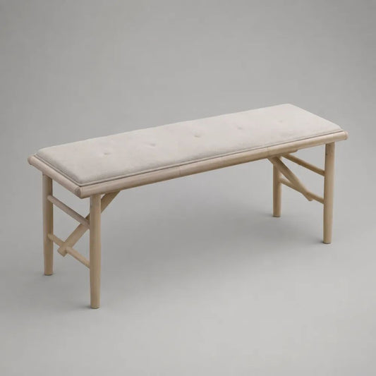 Banc de jardin rembourré en bambou massif avec coussin beige clair, naturel, 120 × 40 × 48 cm
