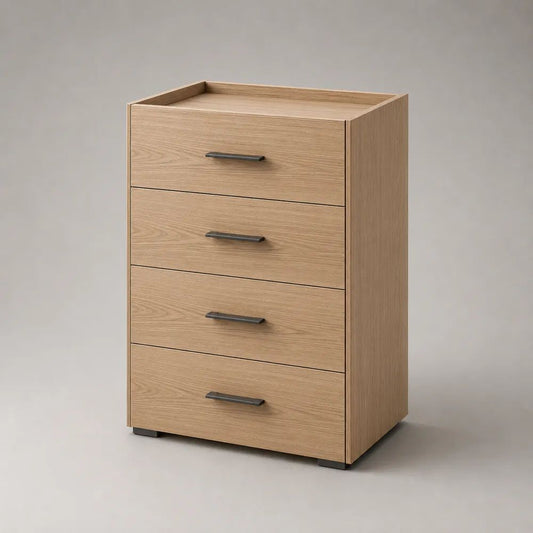 Commode étroite en bois à 4 tiroirs, chêne clair et noir, 55 × 40 × 100 cm