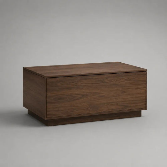 Table basse coffre de rangement rectangulaire en bois brun noyer, 100 x 55 x 45 cm