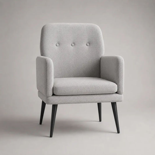 Fauteuil de salon 1 place en polyester gris clair avec pieds en hévéa massif noirs, 74 x 76 x 88 cm