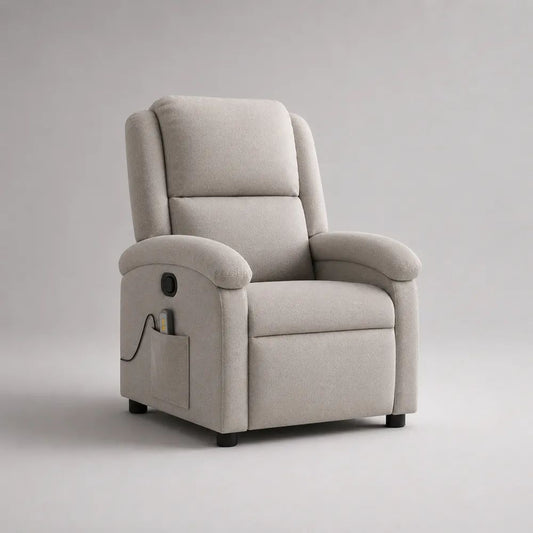 Fauteuil releveur électrique inclinable en tissu bouclé beige avec dossier haut, 76 × 88 × 105 cm