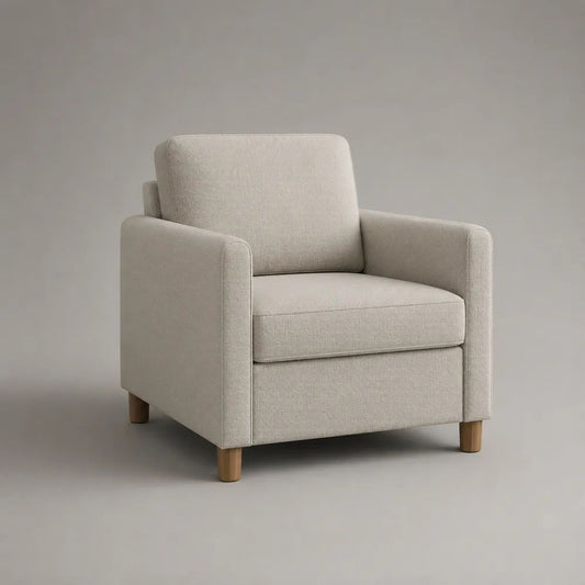 Fauteuil 1 place en tissu crème avec pieds en bois, 79 × 80 × 83 cm